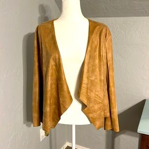 Tan Vegan Leather Blazer with Pockets